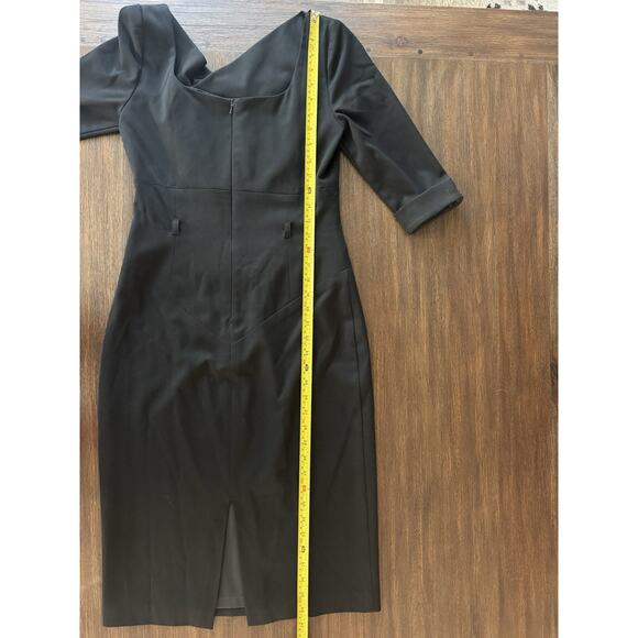 Black Halo 3/4 Sleeve Jackie in Black Stretch Gabardine Belted Sheath Dress 4 - Picture 11 of 15